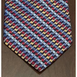 Ari Boston Blue Red Hold 100% Silk Men’s Neck Tie Made In Italy
